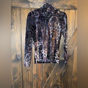 Pure Amici  Velvet Burnout Paisey Patterned Turtleneck Top